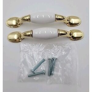2 VTG Ceramic &‎ Brass Round Foot Drawer Cabinet Pull Handle